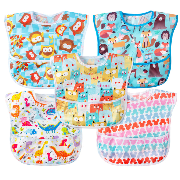 R HORSE 5Pcs Baby Bibs Set Feeding Bibs Infants Waterproof Bibs with Crumb Catcher Pocket