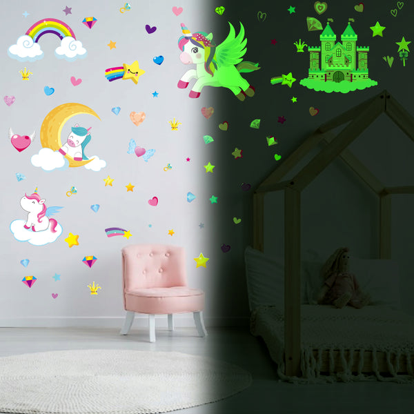 Glow in The Dark Wall Decals, 4Pcs Unicorn Fluorescent Stickers