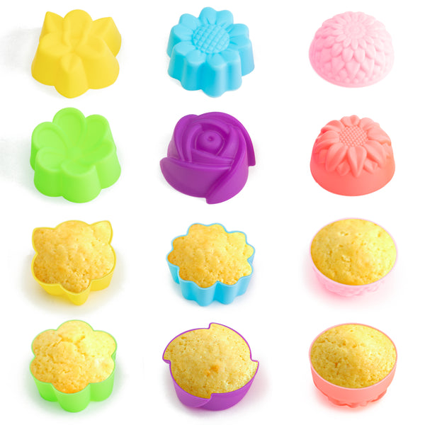 R HORSE 42 Pack Silicone Molds Cupcake Multi Flower-Shaped Baking Cups  Multi Color Cupcake Liners Nonstick Muffin Baking Mould Reusable Muffin  Cups
